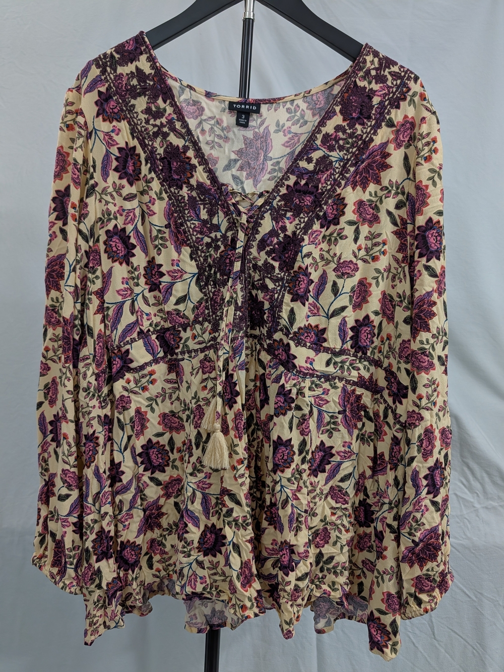 torrid Cream Tunic with Purple Floral Embroidery